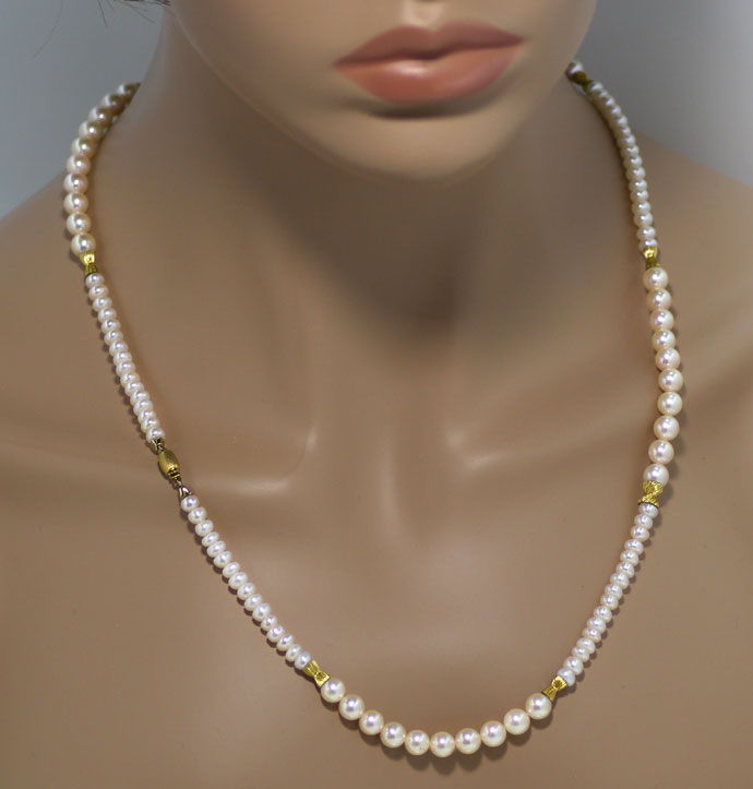 Foto 4 - Perlenkette 62cm Akoya und Biwa, Gelbgold Zwischenteile, S3619